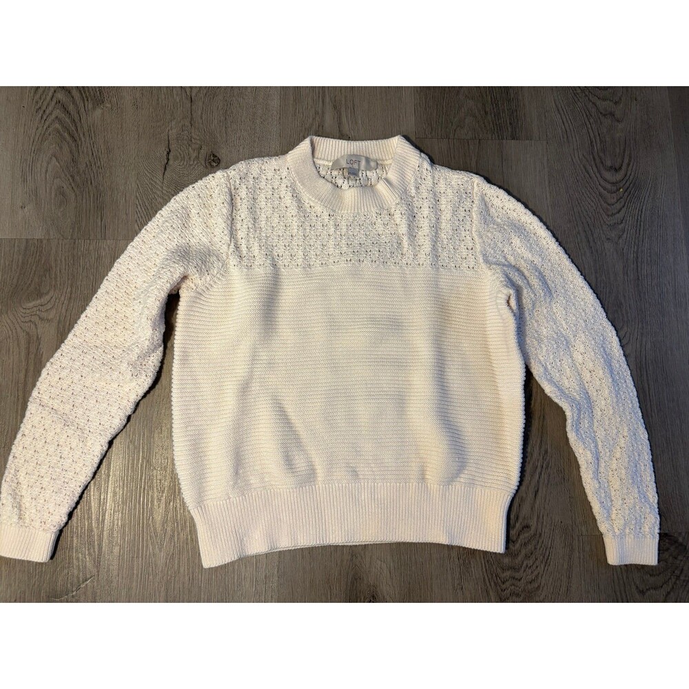 Loft ivory open knit pullover‎ sweater sweatshirt M